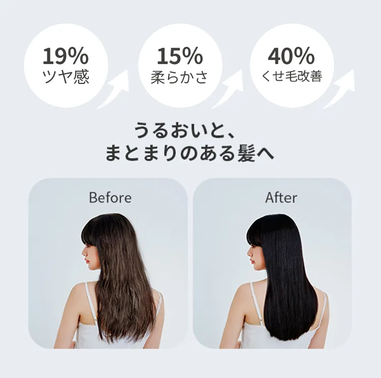 ドライヤー使用前後の髪のツヤ比較