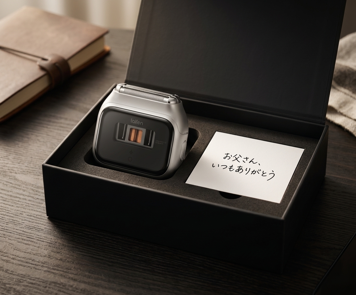 開封されたP3ギフトボックスとメッセージカード