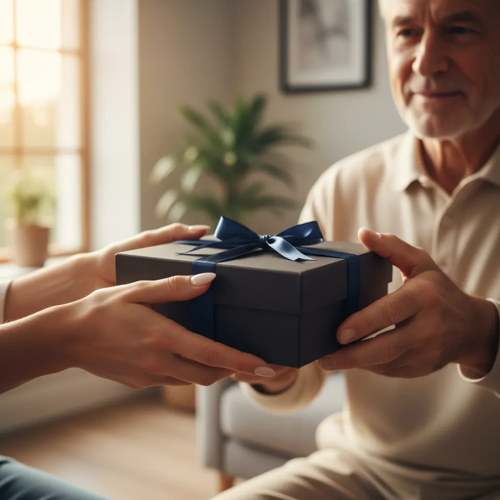 父の日にP3を贈る家族のシーン